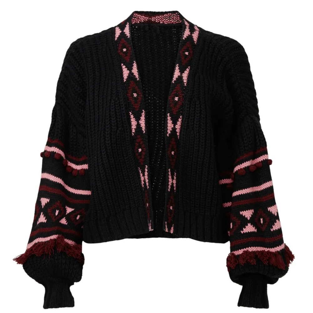 Sachin + Babi Landon Knit Cardigan in Black Burgundy Peony